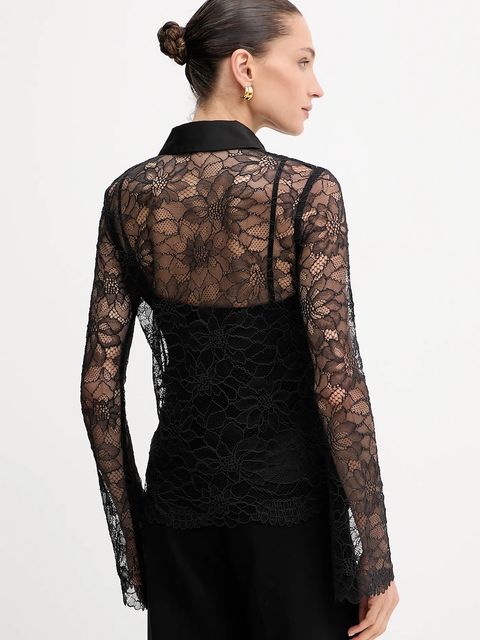 Guess koszula ANTOINETTE damska kolor czarny regular z kołnierzykiem klasycznym W5YH58 WHDY0