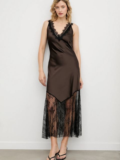 Answear.LAB sukienka kolor brązowy maxi rozkloszowana - zdjęcie produktu nr 1