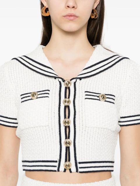 Self-Portrait textured knitted top - White