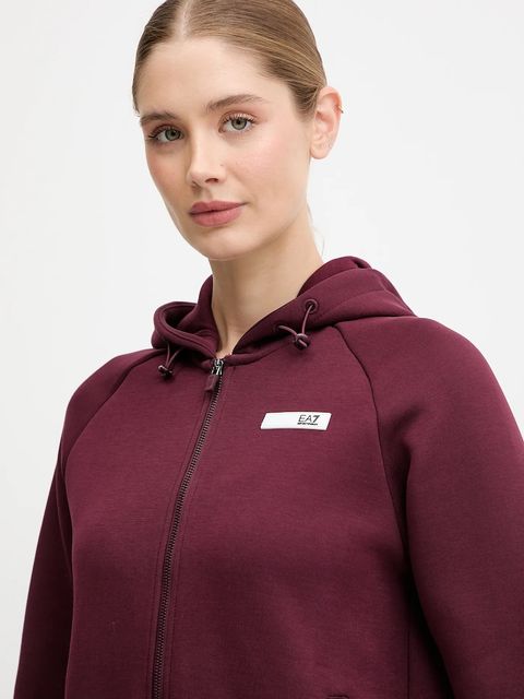 EA7 Emporio Armani bluza damska kolor bordowy z kapturem gładka AF13151.7W000675