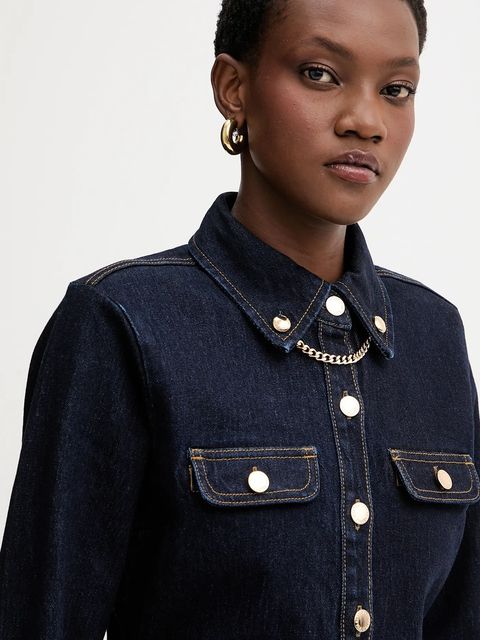 Retrofete koszula jeansowa Jorun damska kolor granatowy slim z kołnierzykiem klasycznym R-FW25-11811-11