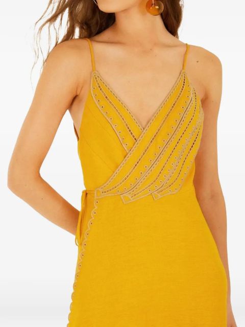 FARM Rio Yellow Bananas scalloped-trim wrap dress