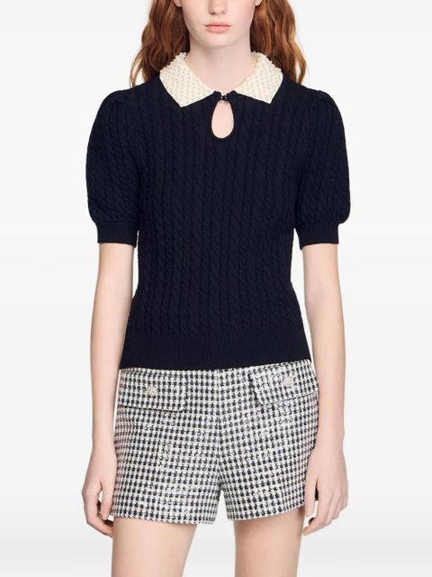 SANDRO collar-detail polo top - Black