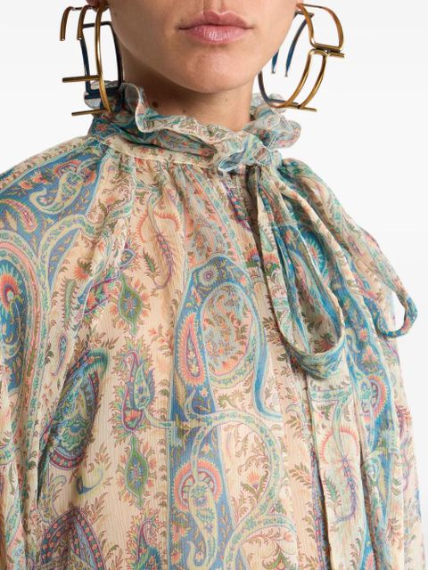 ETRO scarf-detail paisley-print silk blouse - Neutrals
