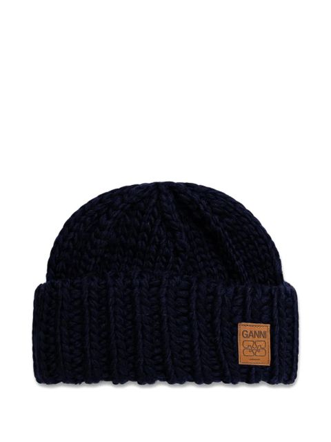GANNI logo-patch beanie - Blue - zdjęcie produktu nr 1