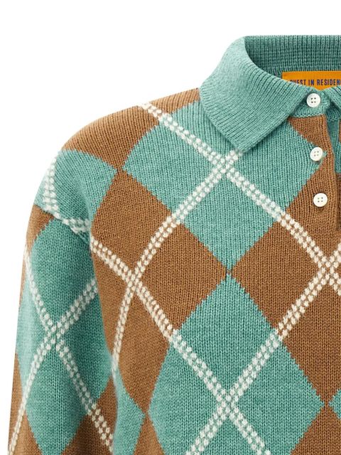 Guest In Residence argyle-pattern wool-cashmere polo shirt - Blue - zdjęcie produktu nr 2