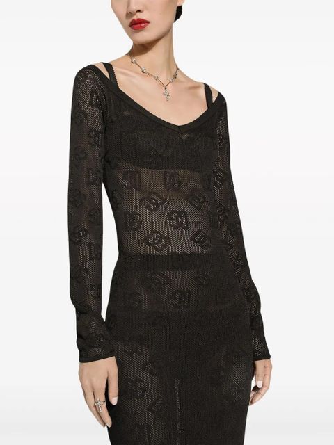 Dolce & Gabbana logo-jacquard V-neck maxi dress - Black