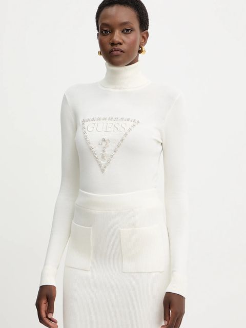 Guess sweter MELANIE damski kolor beżowy lekki z golfem W5BR39 Z2NQ2