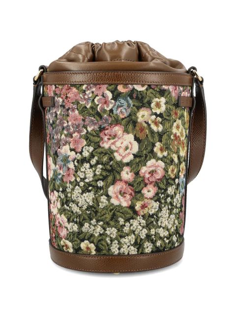 Valentino Garavani Vlogo floral-print bucket bag - Brown