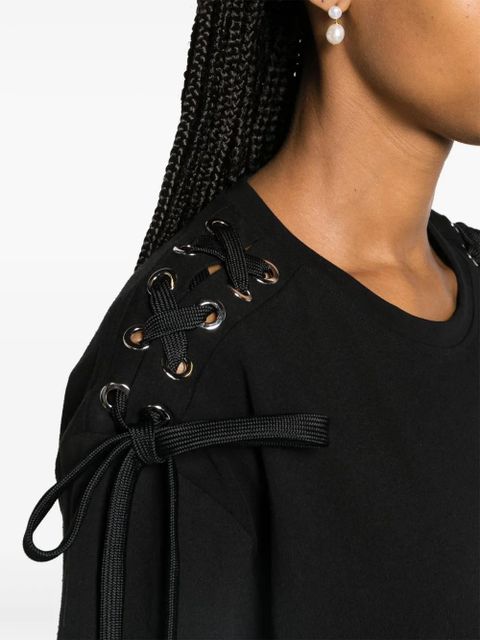 PINKO lace-up cotton T-shirt - Black