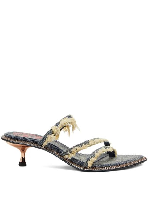 Diesel 45mm D-Havanna frayed denim crystal-embellished sandals - Blue - zdjęcie produktu nr 1