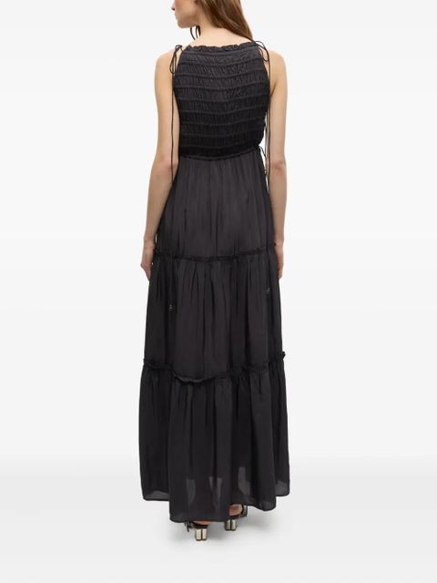 GANNI tie-strap smocked maxi dress - Black