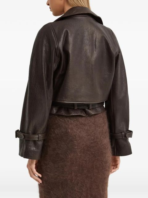 Nour Hammour cut-out collar belted jacket - Brown