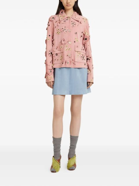 Marni flower-appliqué studded jacket - Pink