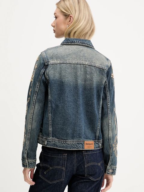 Desigual kurtka jeansowa ESPEJOS kolor niebieski przejściowa 25WWED11