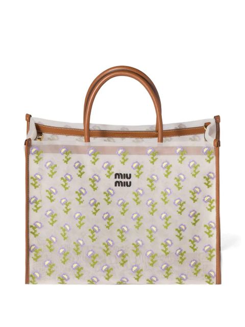 Miu Miu embroidered mesh shopping bag - White - zdjęcie produktu nr 2
