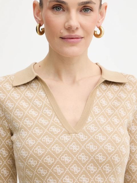 Guess sukienka z domieszką wełny AUBREY kolor beżowy mini dopasowana W5BK25 Z3JD2