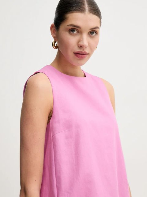 Weekend Max Mara sukienka z domieszką lnu kolor fioletowy mini rozkloszowana 2515221102600