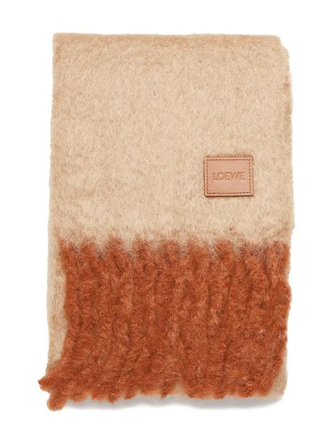 LOEWE fringed leather-patch scarf - Brown - zdjęcie produktu nr 1