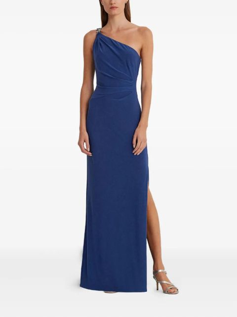 Lauren Ralph Lauren one-shoulder chain-detail maxi dress - Blue