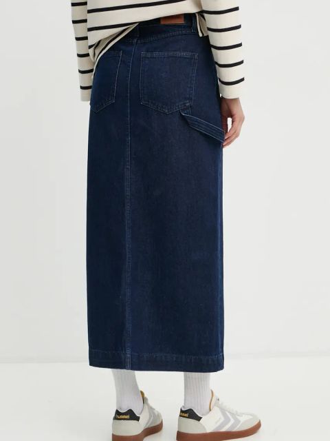 Barbour spódnica jeansowa kolor granatowy maxi prosta LSK0104