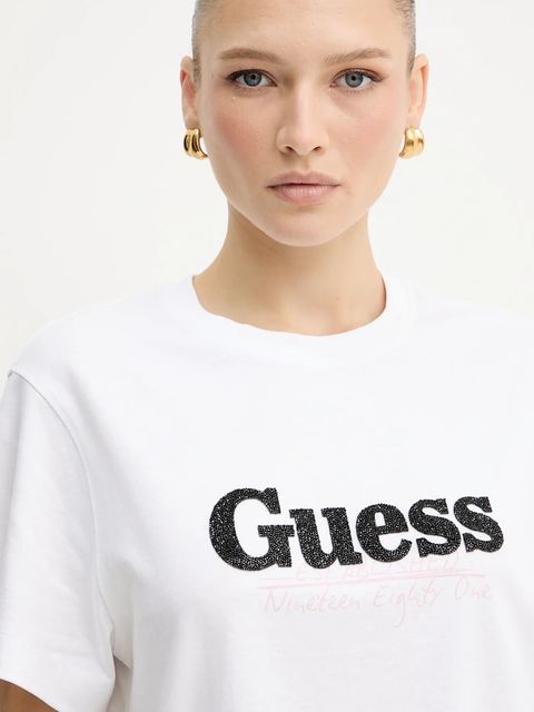 Guess t-shirt bawełniany damski kolor biały W5YI07 I3Z14