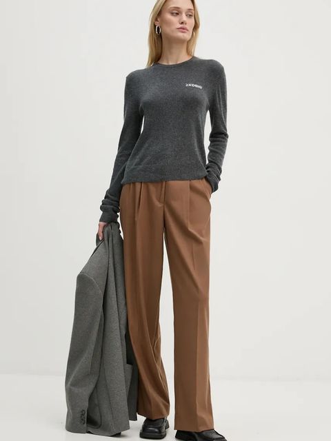 2NDDAY spodnie Carter damskie kolor beżowy proste high waist 2245161120