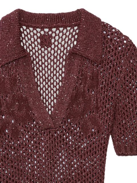 AMIRI floral crochet polo top - Brown - zdjęcie produktu nr 2