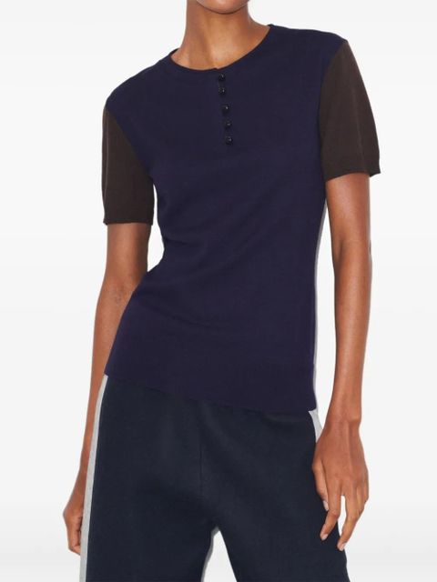 Tory Burch short-sleeve buttoned wool T-shirt - Blue