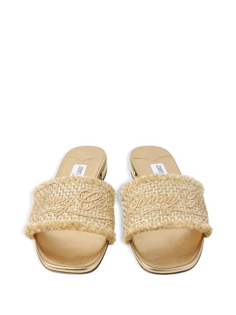 Jimmy Choo logo fringed flat sandals - Neutrals
