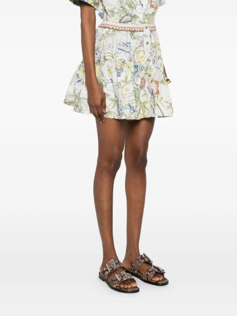 Maje postcard-print ruffled skirt - Green