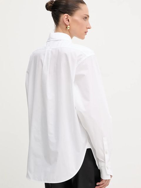 BOSS koszula bawełniana damska kolor biały relaxed z kołnierzykiem klasycznym 50543800
