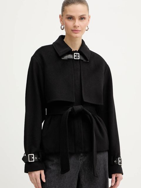 Karl Lagerfeld płaszcz z dodatkiem wełny kolor czarny B1W15004 - zdjęcie produktu nr 1