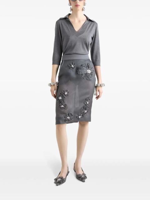 Dolce & Gabbana floral-appliqué midi skirt - Grey