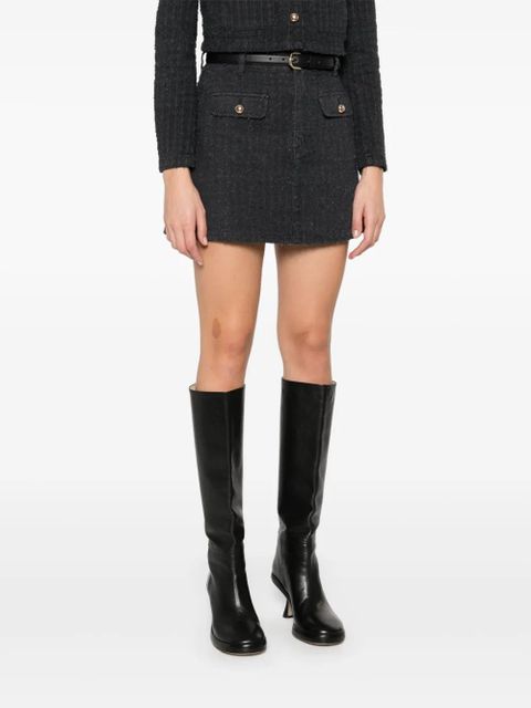 Self-Portrait textured denim mini skirt - Grey