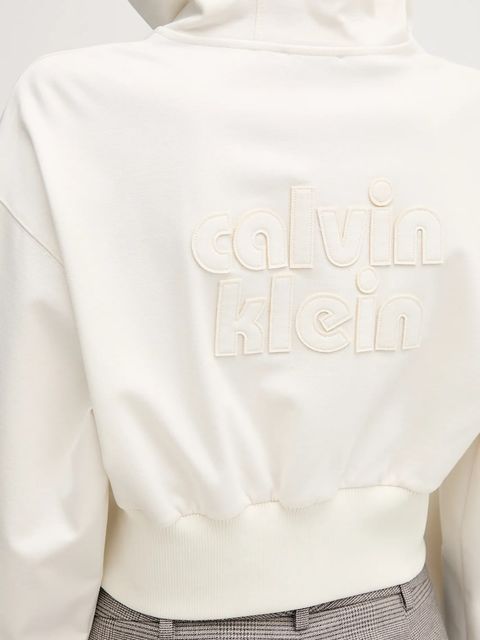 Calvin Klein Jeans bluza damska kolor beżowy z kapturem gładka LV047C247G