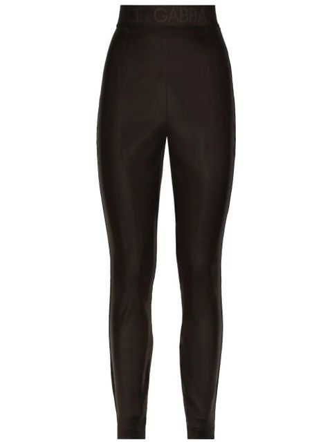 Dolce & Gabbana logo-waistband satin leggings - Brown - zdjęcie produktu nr 1