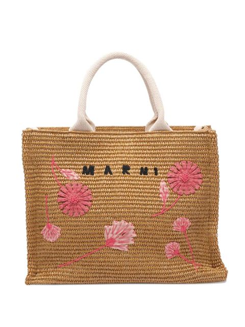 Marni medium embroidered-floral tote bag - Brown - zdjęcie produktu nr 1