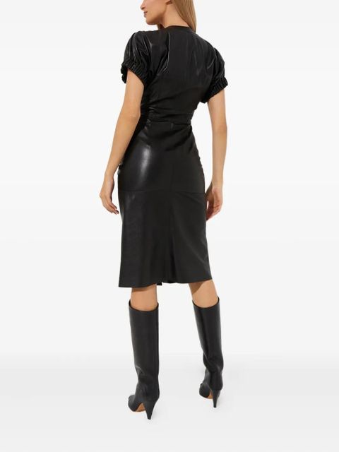 ISABEL MARANT Carly button-up ruched leather midi dress - Black