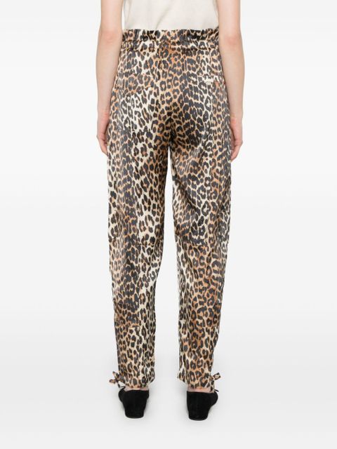 GANNI leopard-print satin trousers - Brown