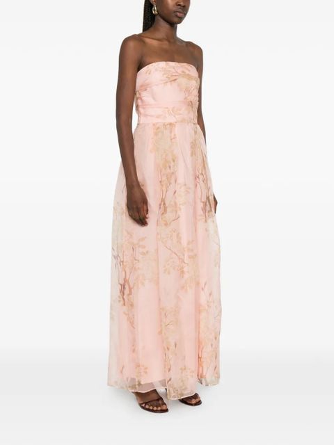Max Mara floral-print strapless dress - Pink
