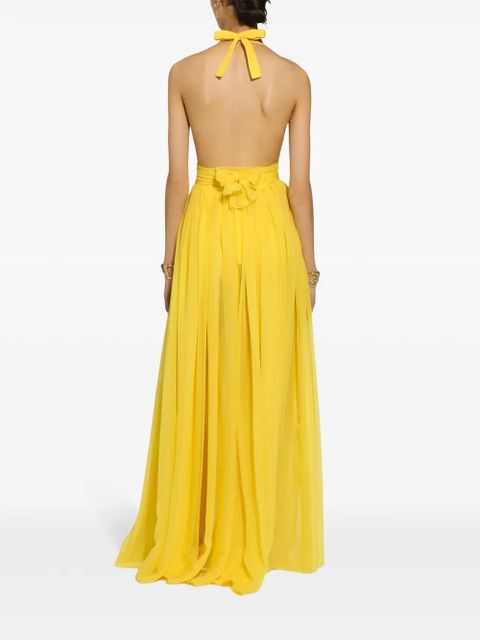 Dolce & Gabbana pleated halterneck silk maxi dress - Yellow