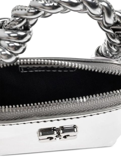 GANNI braided-handle metallic-effect pouch bag charm - Silver