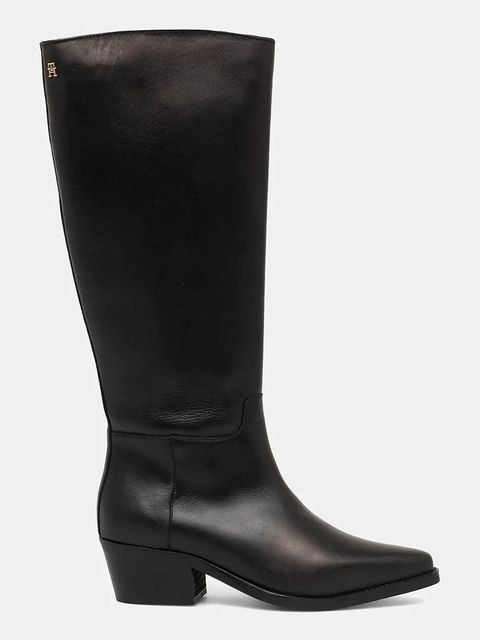 Tommy Hilfiger kozaki skórzane TH COWBOY LEATHER LONG BOOT damskie kolor czarny na słupku FW0FW09157 - zdjęcie produktu nr 2