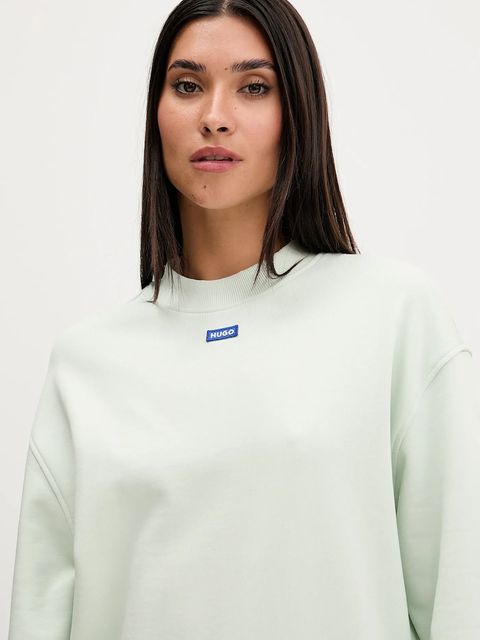 Hugo Blue bluza bawełniana damska kolor zielony z aplikacją 50534344