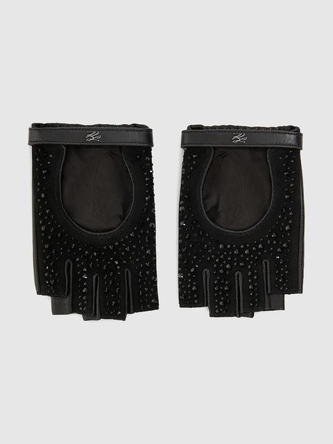 Karl Lagerfeld mitenki skórzane K/AUTOGRAPH damskie kolor czarny A4W33018 - zdjęcie produktu nr 1