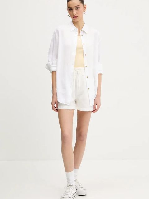 Superdry koszula lniana damska kolor beżowy regular z kołnierzykiem klasycznym W4010463A-01C