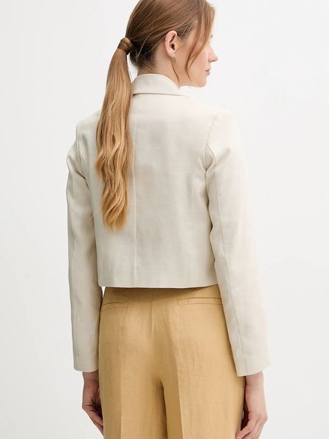 United Colors of Benetton marynarka lniana kolor beżowy jednorzędowa gładka 2AGHDW037