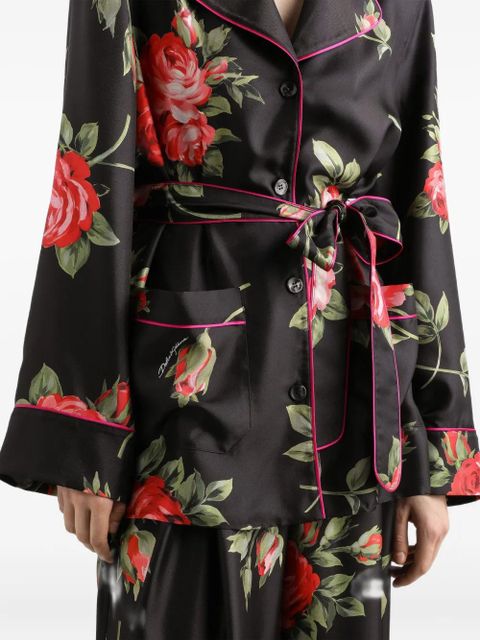 Dolce & Gabbana floral-print belted blouse - Black