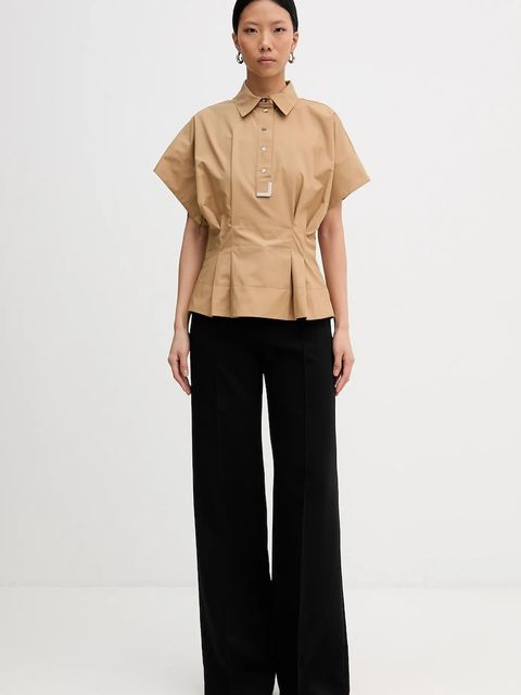 Karl Lagerfeld bluzka bawełniana damska kolor beżowy gładka B1W11006